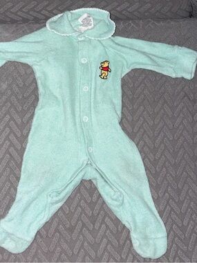 Sears Mint Green Terry Footed One-Piece with Winnie the Pooh Embroidery